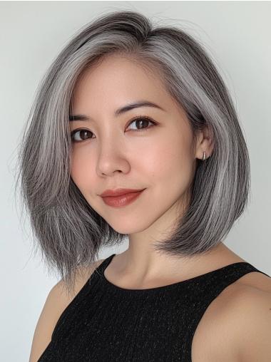 Dark Grey Lace Front Wig Bobs 10" Straight Synthetic Wigs