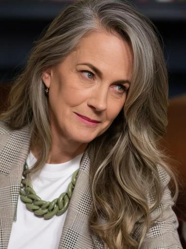 Grey Wigs Long Layered Wavy Synthetic Lace Front Wigs