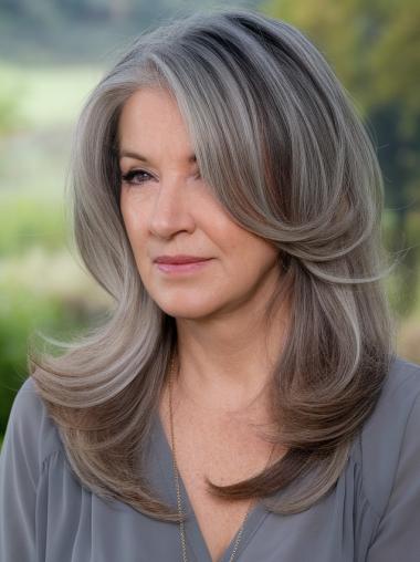 Long Hair Grey Wig Layered Wavy Synthetic Lace Front Wigs