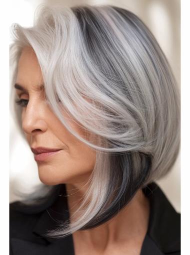 Grey Bob Haircuts Wig 12" Monofilament Synthetic Wavy Wigs