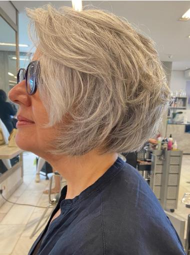 Grey Pixie Bob Wigs 8" Monofilament Remy Human Hair Wavy Wigs