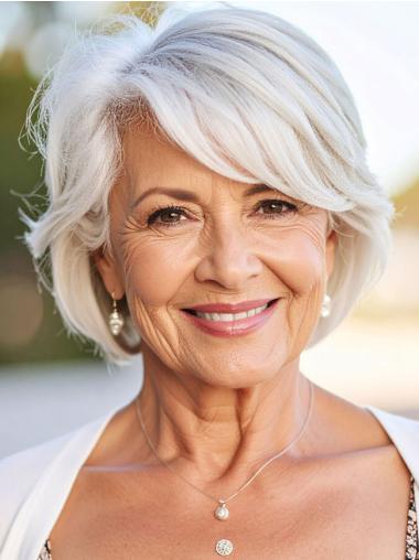 Grey Real Hair Wig Chin Length 10" Bobs Monofilament Wigs