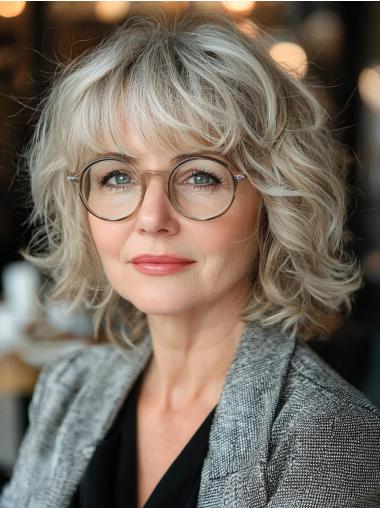 Grey Wig With Bangs 10" With Bangs Chin Length Remy Human Hair Wigs