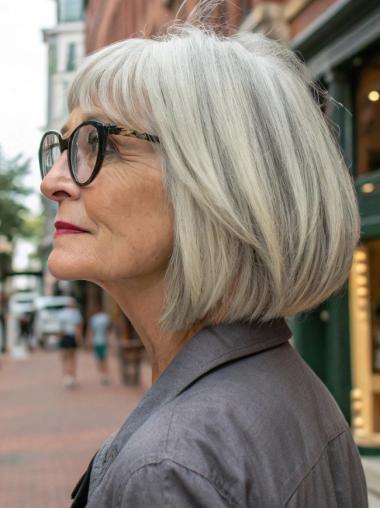 Wigs For Grey Hair Bobs 10" Monofilament Straight Chin Length Wigs