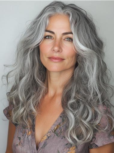 Womens Grey Hair Wigs Layered Curly Synthetic Monofilament Wigs