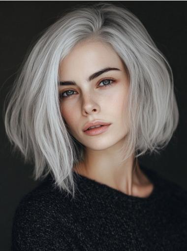 Grey Ombre Wig Human Hair Chin Length 10" Bobs Monofilament Wigs
