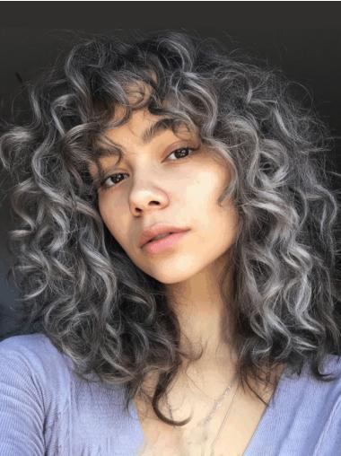 Grey Shoulder Length Wig Monofilament Layered Synthetic Curly Wigs