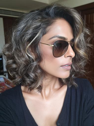 Grey Wigs Shoulder Length Lace Front 12" Remy Human Hair Layered Wigs