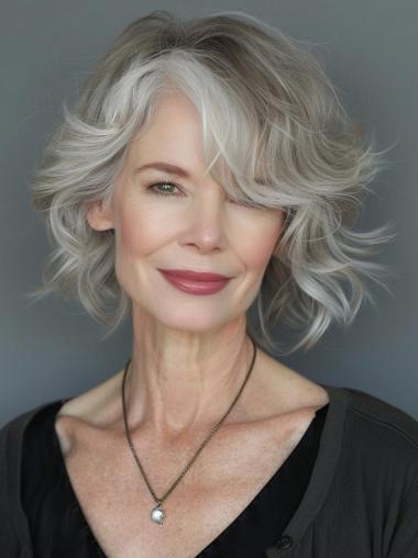 Real Grey Hair Wigs Chin Length 10" Layered Lace Front Wigs