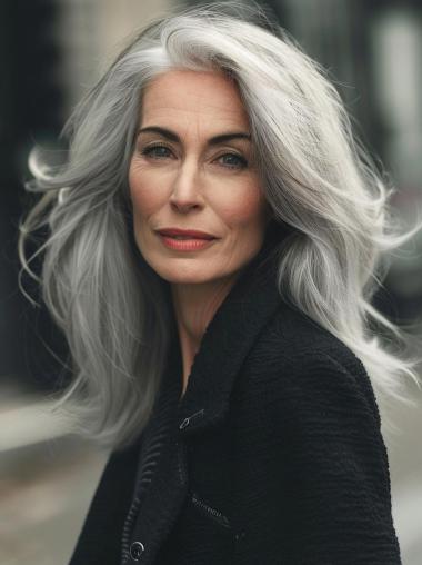 Grey Hair Wig Remy Human Hair 16" Monofilament Layered Wigs