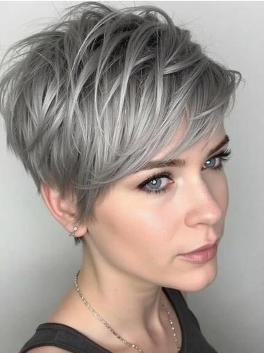 Silver Grey Short Wigs Straight Boycuts 6" Monofilament Wigs