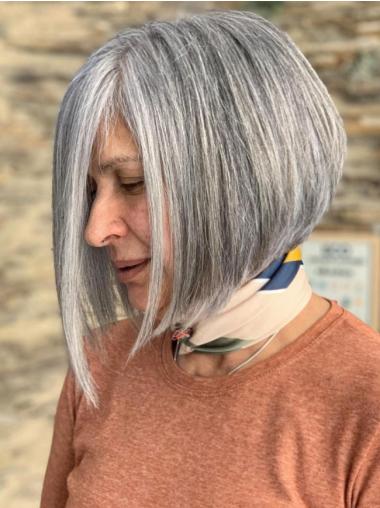 Grey Wigs For Older Women 10" Lace Front Synthetic Straight Wigs