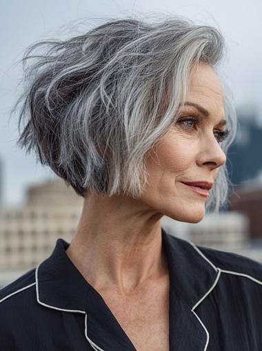 Grey Human Hair Wigs For Sale Short 8" Bobs Lace Front Wigs