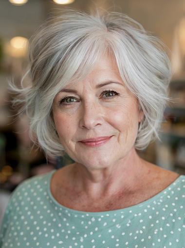Short Grey Hair Styles Wig Wavy Bobs 8" Lace Front Wigs