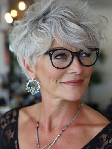 Wigs Grey Layered 4" Lace Front Wavy Cropped Wigs