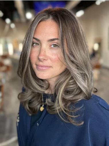 Grey Wigs Real Hair Long 16" Layered Monofilament Wigs