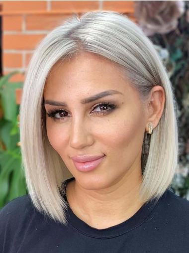 Ladies Grey Wigs 12" Monofilament Remy Human Hair Straight Wigs