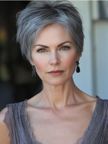 Wigs Grey Short Lace Front Straight Boycuts Remy Human Hair Wigs