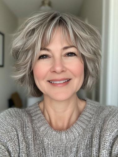 Grey Hair Wig 8" Layered Short Synthetic Wigs