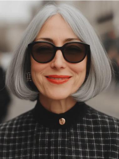 Grey Hair Wigs Bobs 10" Straight Remy Human Hair Wigs