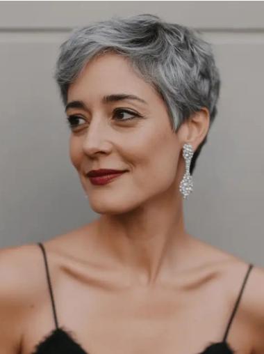 Short Grey Wigs For Ladies Lace Front Wavy Boycuts Synthetic Wigs