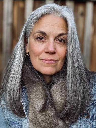 Grey Hair Wigs For Sale Layered 16" Monofilament Straight Long Wigs