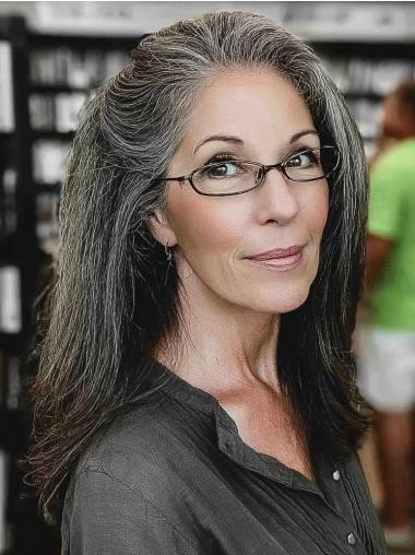 Long Hair Grey Wig Synthetic 16" Monofilament Layered Wigs