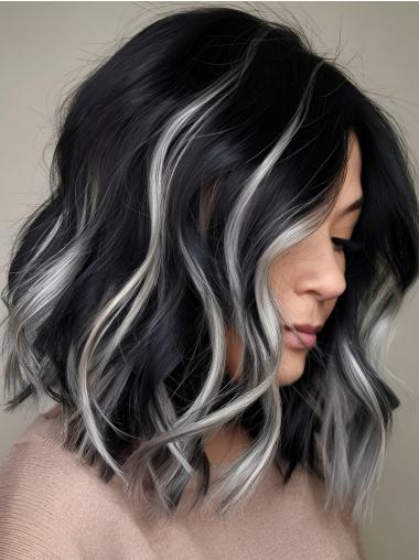 Mixed Grey Lace Front Wigs 14" Wavy Synthetic Bobs Wigs