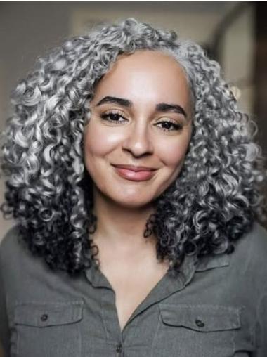 Ash Grey Wig Layered 14" Monofilament Curly Shoulder Length Wigs