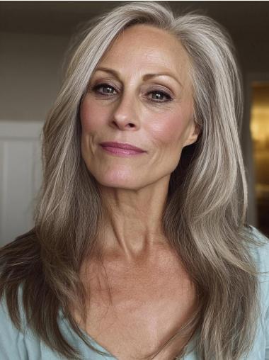 Grey Wigs For Women Remy Human Hair 18" Monofilament Layered Wigs