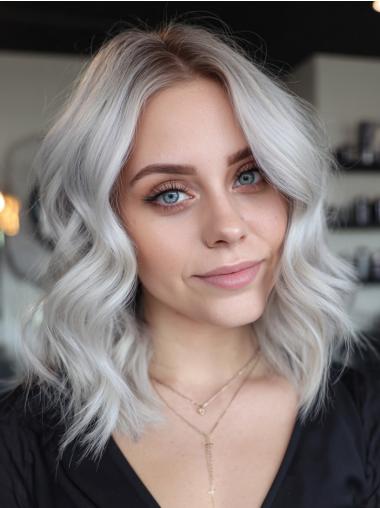 Grey Wig Real Hair Shoulder Length 14" Layered Lace Front Wigs