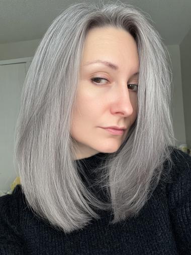 Ladies Grey Wigs Layered 14" Lace Front Straight Shoulder Length Wigs