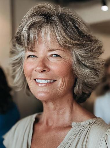 Mixed Grey Wigs 10" Bobs Chin Length Synthetic Wigs