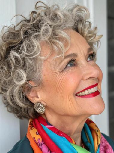 Grey Short Hair Wig Lace Front Curly Bobs Synthetic Wigs