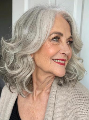 Wig Grey Hair 14" Monofilament Synthetic Wavy Wigs