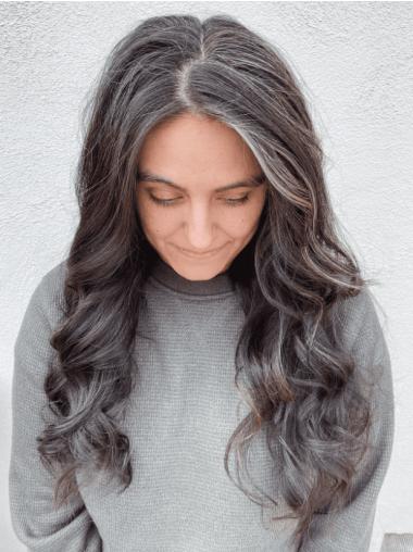 Wigs Grey Hair Remy Human Hair 22" Lace Front Layered Wigs