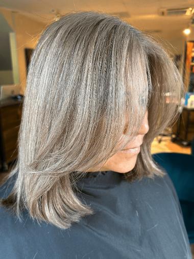 Grey Lace Front Wigs Human Hair 14" Straight Layered Wigs