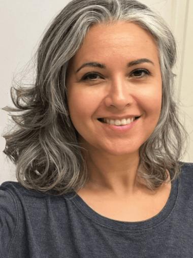 Lace Front Wig Grey 14" Wavy Remy Human Hair Layered Wigs