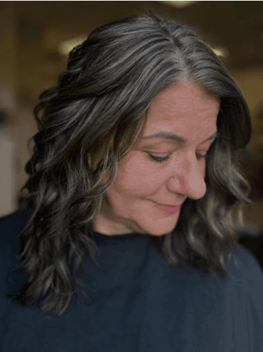 Human Grey Hair Wig Shoulder Length 14" Layered Monofilament Wigs