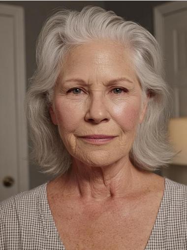 Silvery Grey Wigs 12" Wavy Remy Human Hair Layered Wigs