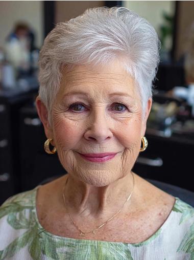 Grey Real Hair Wig Cropped 4" Boycuts Monofilament Wigs