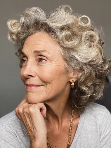 Real Hair Grey Wig Shoulder Length 12" Layered Lace Front Wigs