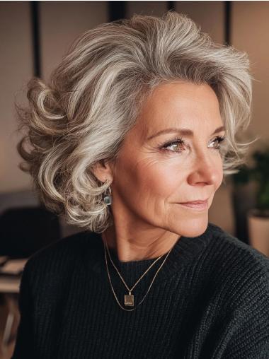 Grey Synthetic Wig Layered 10" Lace Front Wavy Chin Length Wigs