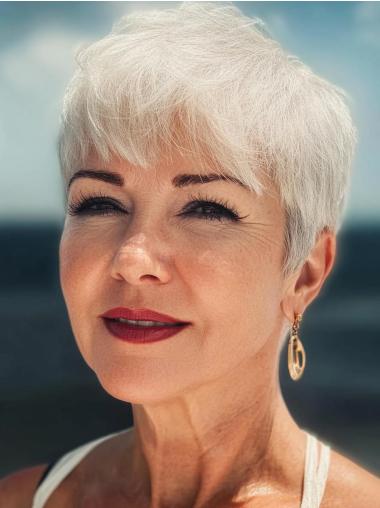 Short Grey Pixie Wigs Monofilament Straight With Bangs Synthetic Wigs