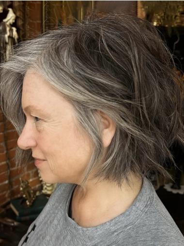 Grey Color Wigs 10" Monofilament Remy Human Hair Wavy Wigs