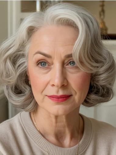 Natural Grey Wigs 10" Lace Front Remy Human Hair Wavy Wigs