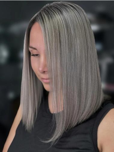 Grey Hair Styles Wig 14" Straight Remy Human Hair Bobs Wigs