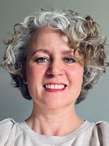 Grey Short Human Hair Wigs Monofilament Curly Layered 6" Wigs