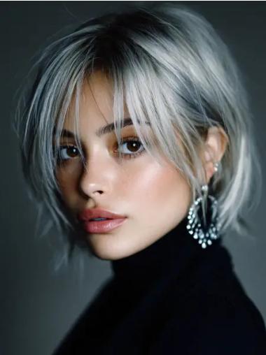 Synthetic Grey Wig Bobs 10" Monofilament Straight Chin Length Wigs