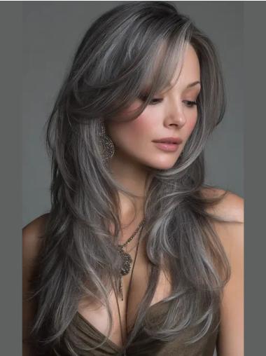 Silver Grey Wig Long Synthetic 20" Lace Front Layered Wigs